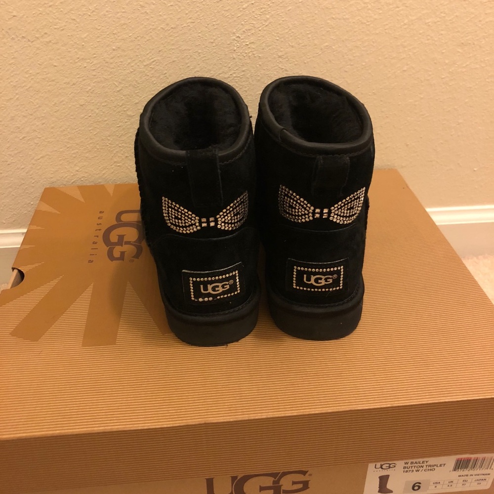 Ugg mini black boots with sparkly bow